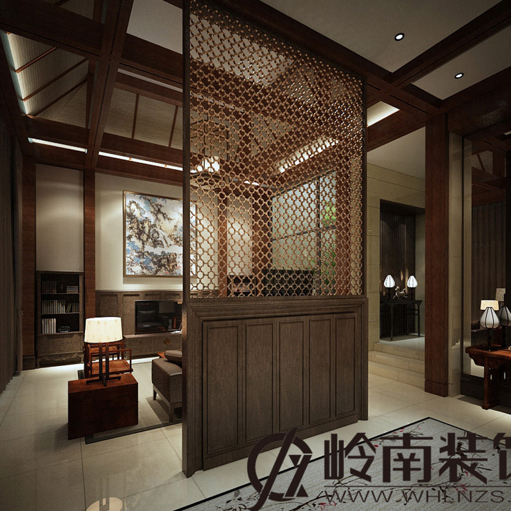 武汉绿地珑墅中式别墅装修设计案例效果图
